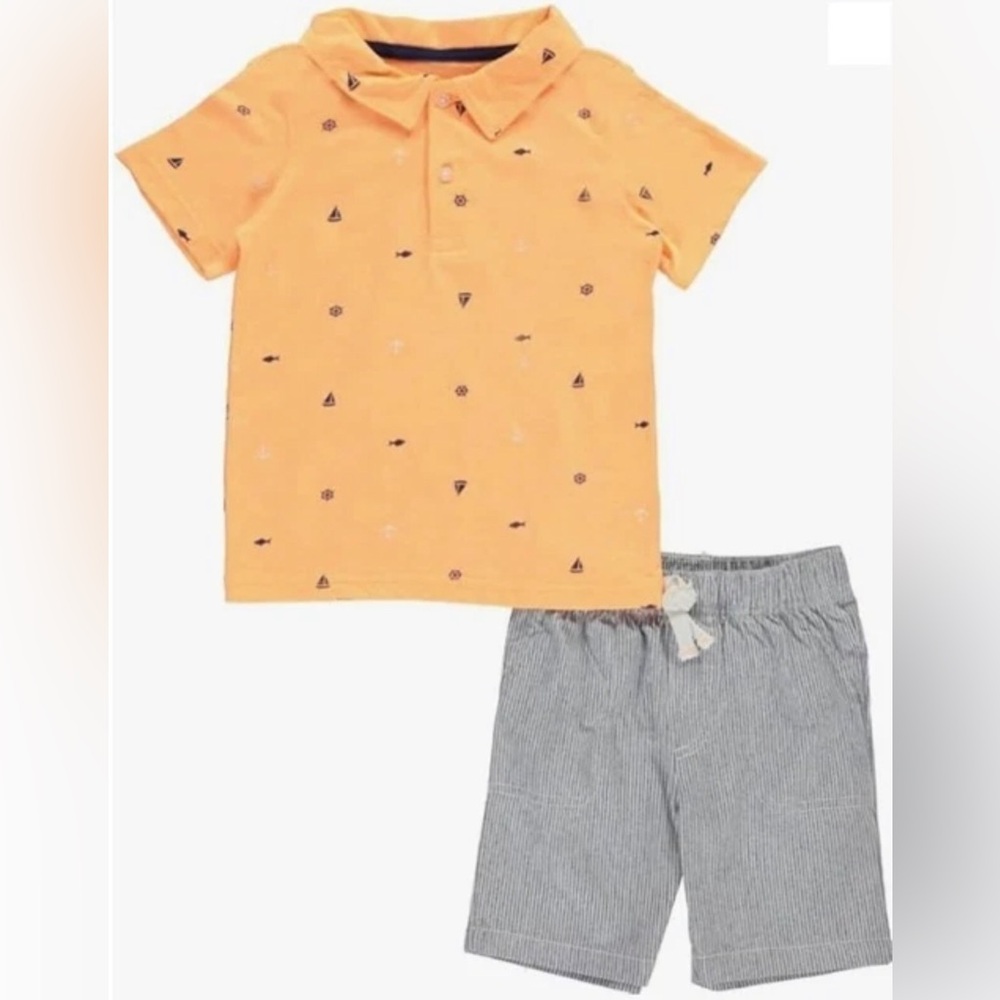 Boys Oxford Seas Short Set Outfit 2 pc Set Shirt Collar Polo Style Shirt